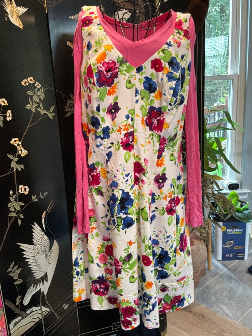 Chaps Vibrant Watercolor Floral A-Line Sheath Dress Size 16 Stretch Cotton